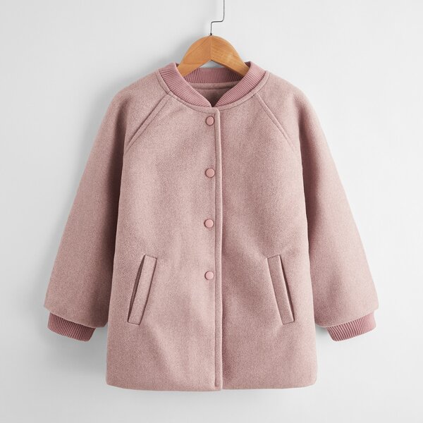 

Girls Cartoon Graphic Single Breasted Baseball Collar Coat, Dusty pink