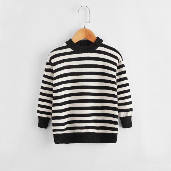 

Toddler Girls Two Tone Striped Sweater, Black and white