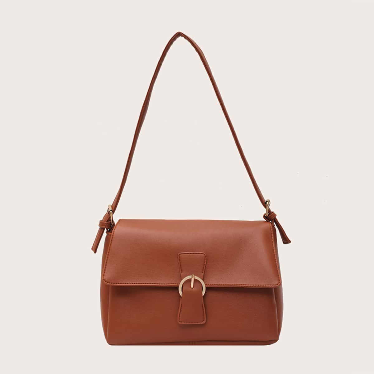 

Solid Buckle Shoulder Bag, Brown