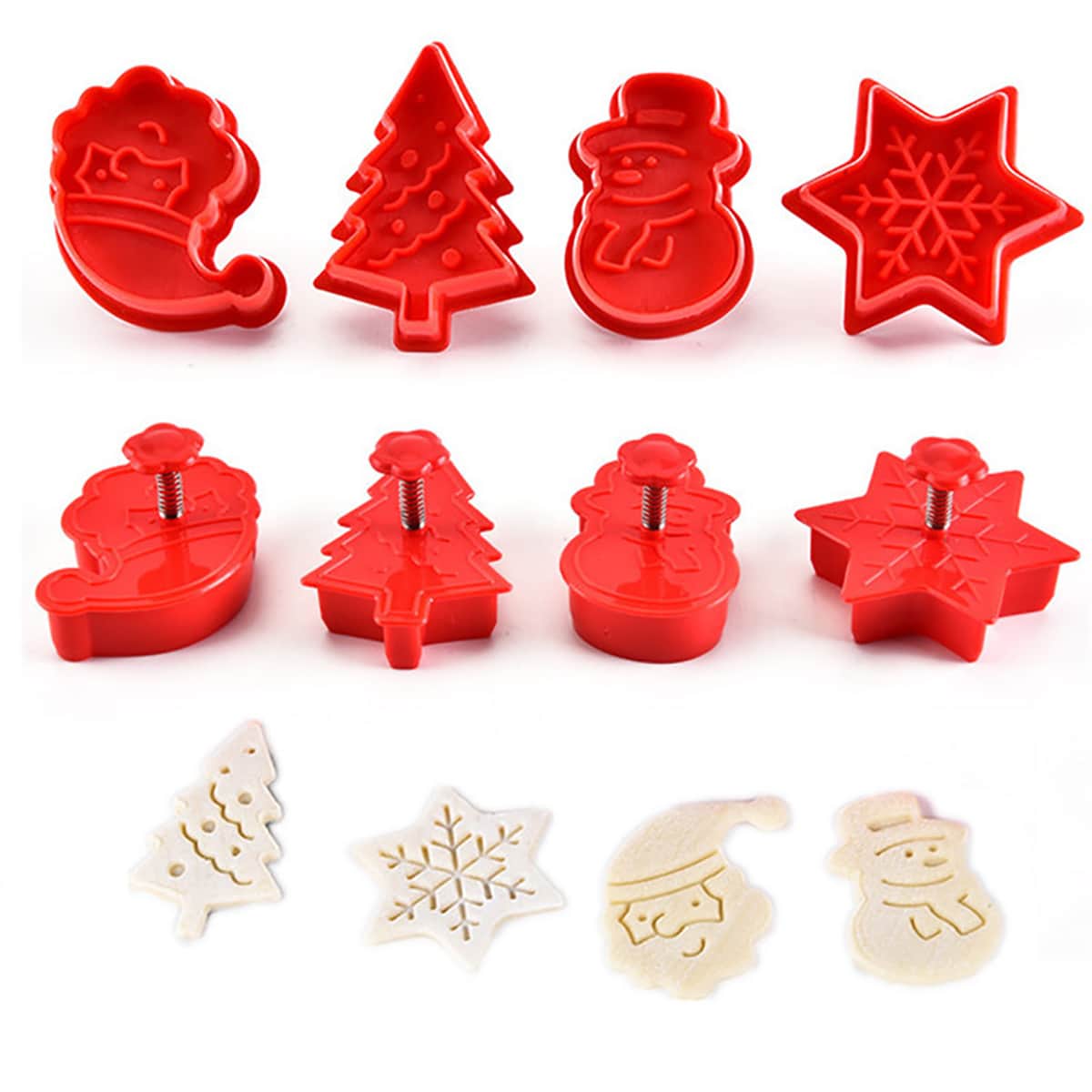 

4pcs Christmas Cake Press Mold, Red
