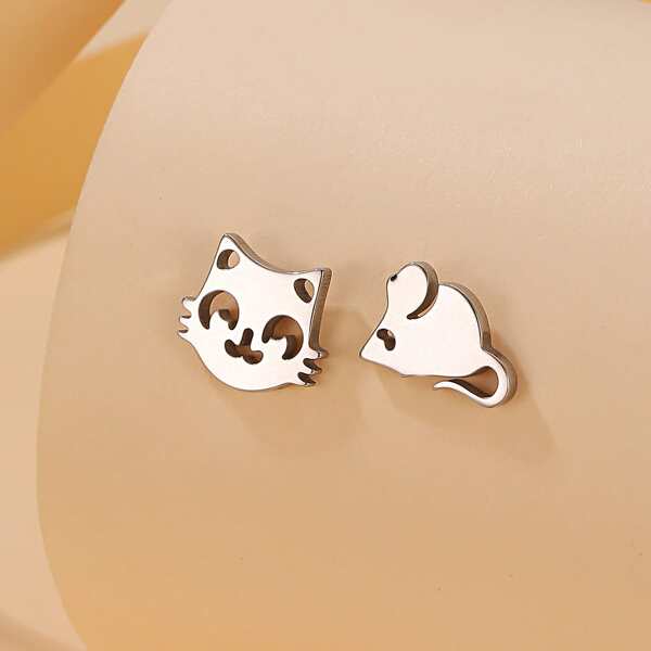 

Hollow Out Cartoon Design Stud Earrings, Silver
