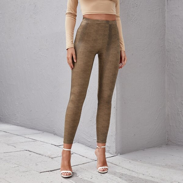 

High Waist PU Leather Skinny Pants, Coffee brown