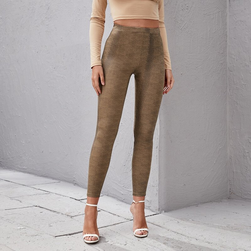 

High Waist PU Leather Skinny Pants, Coffee brown