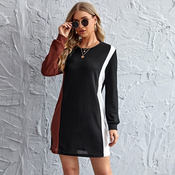 

Colorblock Waffle Knit Dress, Multicolor