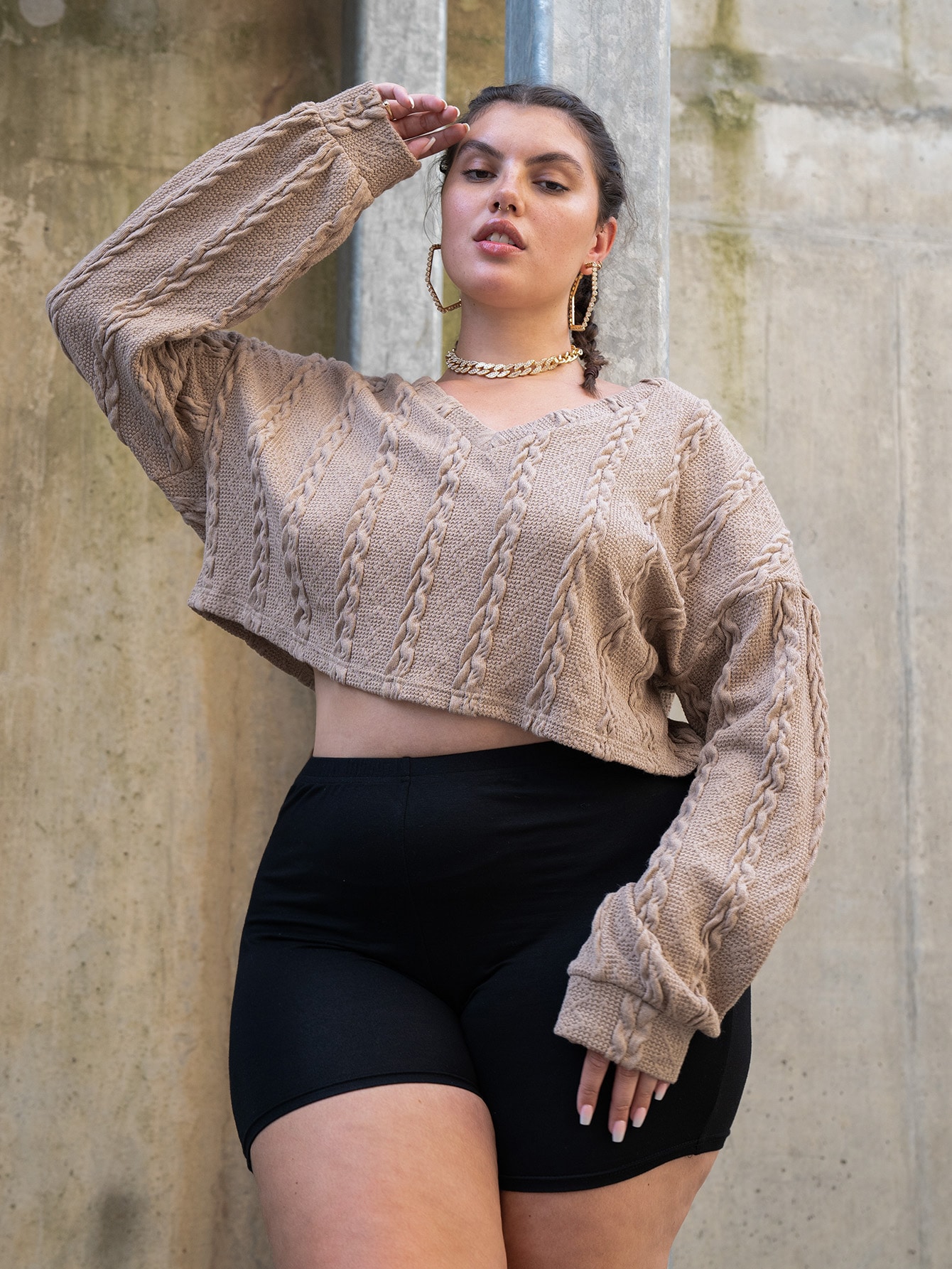 Plus Cable Knit Crop Top thumbnail