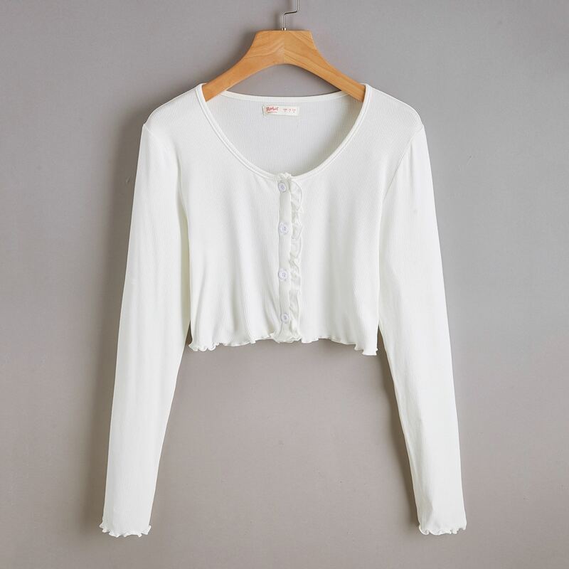 

Solid Button Front Crop Tee, White