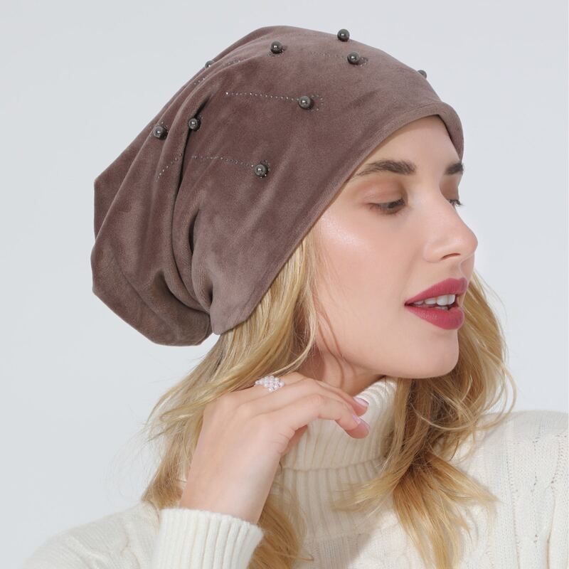 

Bead Decor Hat, Chocolate brown