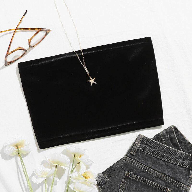 Velvet Crop Tube Top, Black