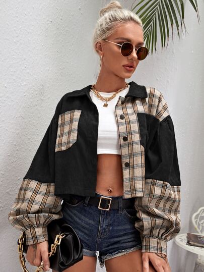 Bishop Sleeve Tartan Corduroy Jacket