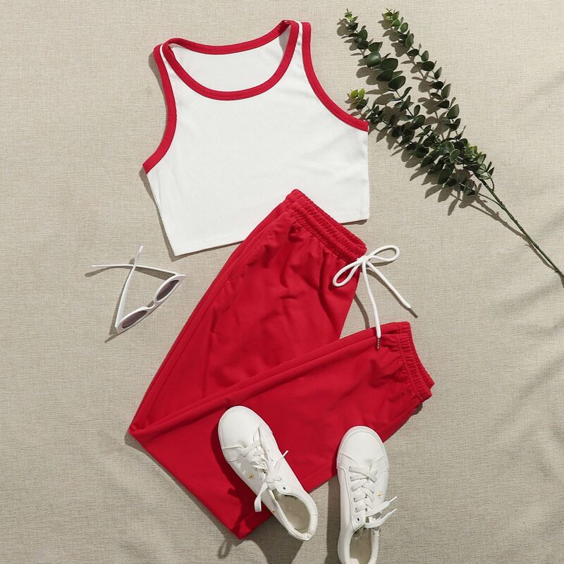 

Crop Ringer Tank & Drawstring Pants, Multicolor