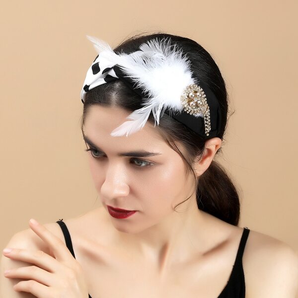 

Halloween Feather & Rhinestone Decor Hair Hoop, Black and white