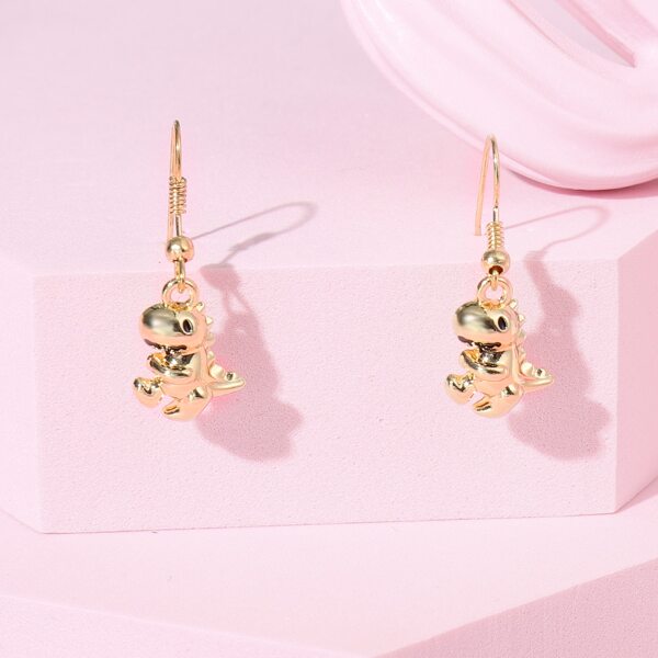 

Metal Dinosaur Drop Earrings, Gold