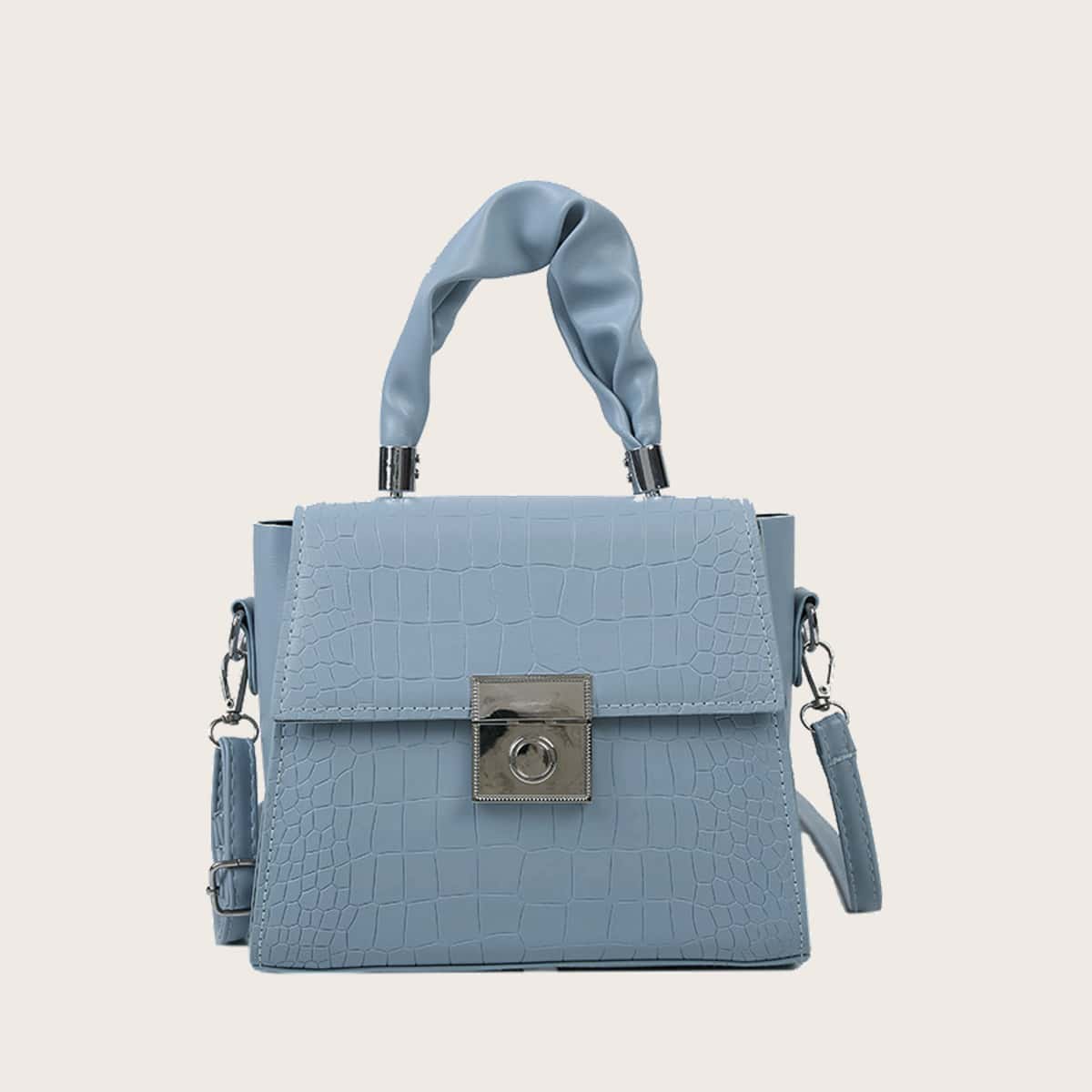 

Croc Embossed Satchel Bag, Dusty blue