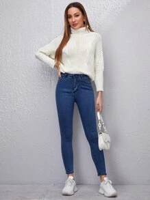 High Waist High Stretch Stretch Skinny Jeggings - Dark Wash - View 4