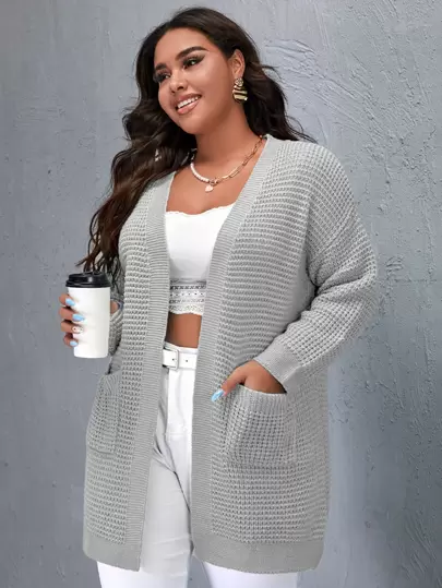 Plus Dual Pocket Open Front Cardigan