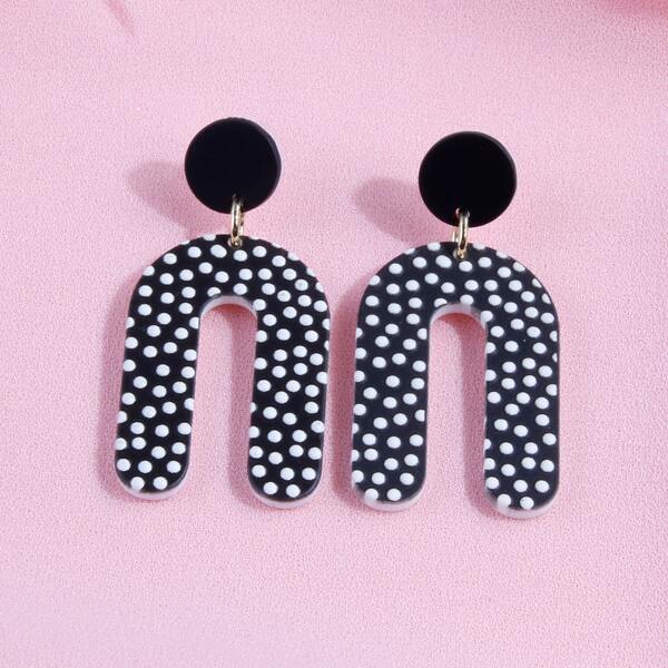 

Polka Dot Pattern Drop Earrings, Black and white