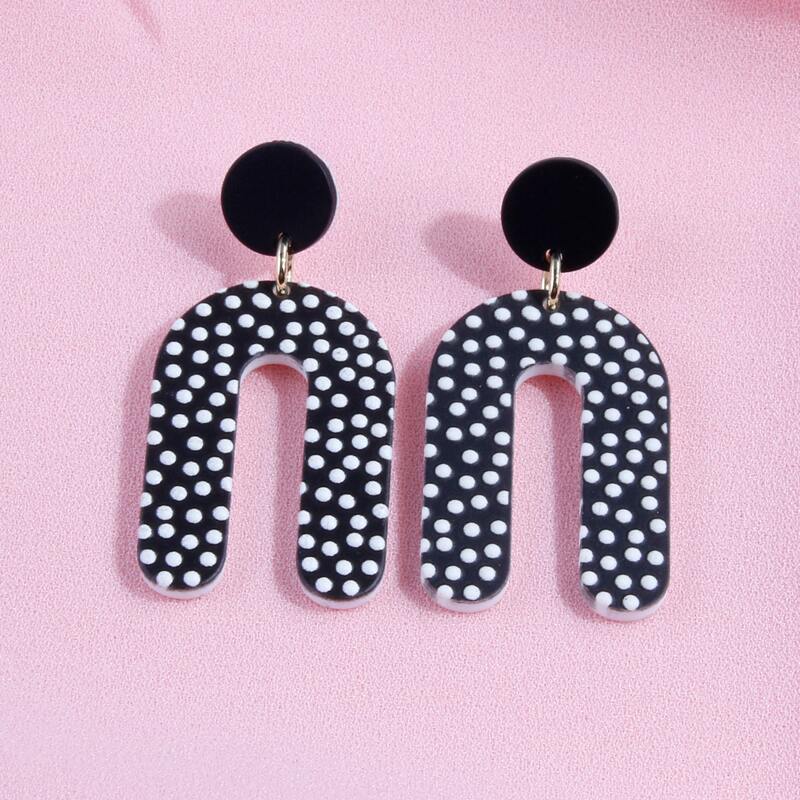 

Polka Dot Pattern Drop Earrings, Black and white
