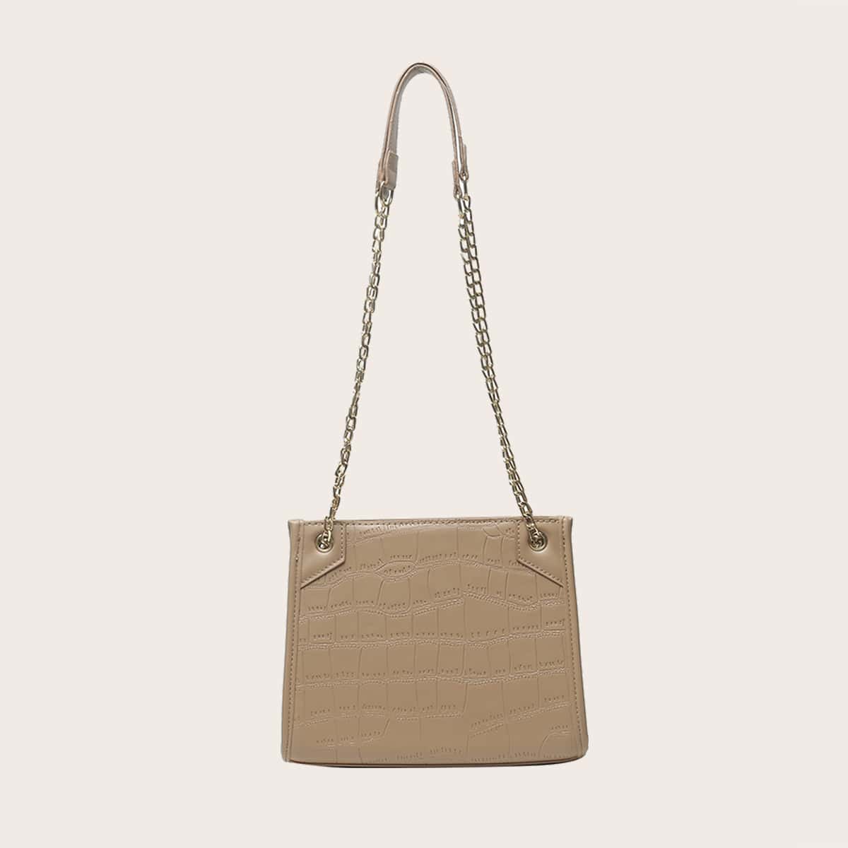 

Croc Embossed Chain Shoulder Bag, Khaki