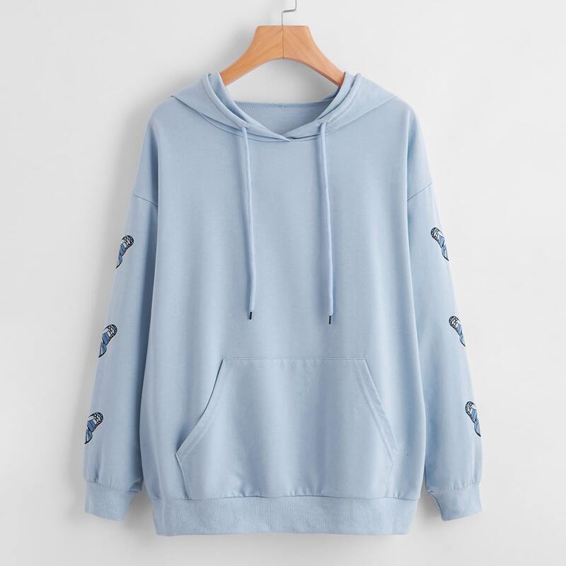 

Butterfly Graphic Print Side Oversized Hoodie, Dusty blue