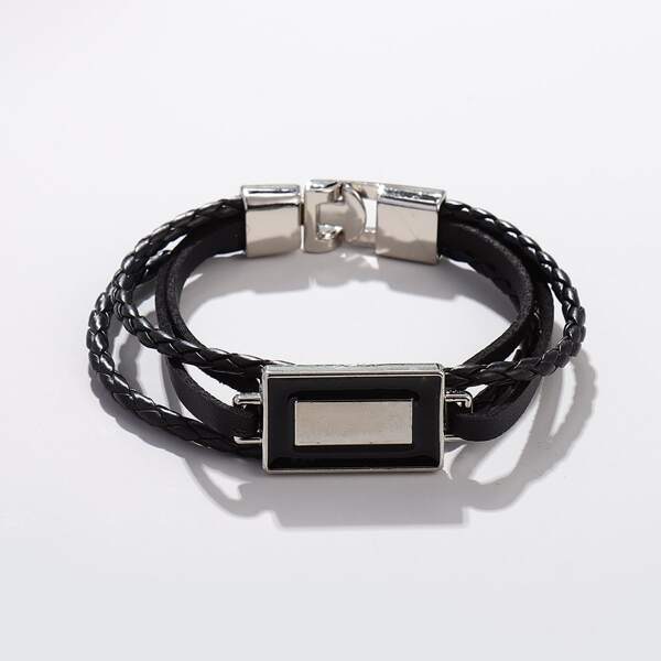 

Men Geometric Decor Braided Bracelet, Black