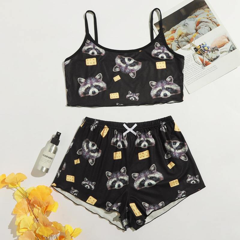 

Animal Print Cami PJ Set, Black