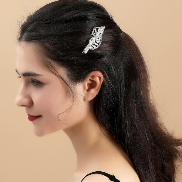 

Rhinestone Leaf Hair Clip, Silver