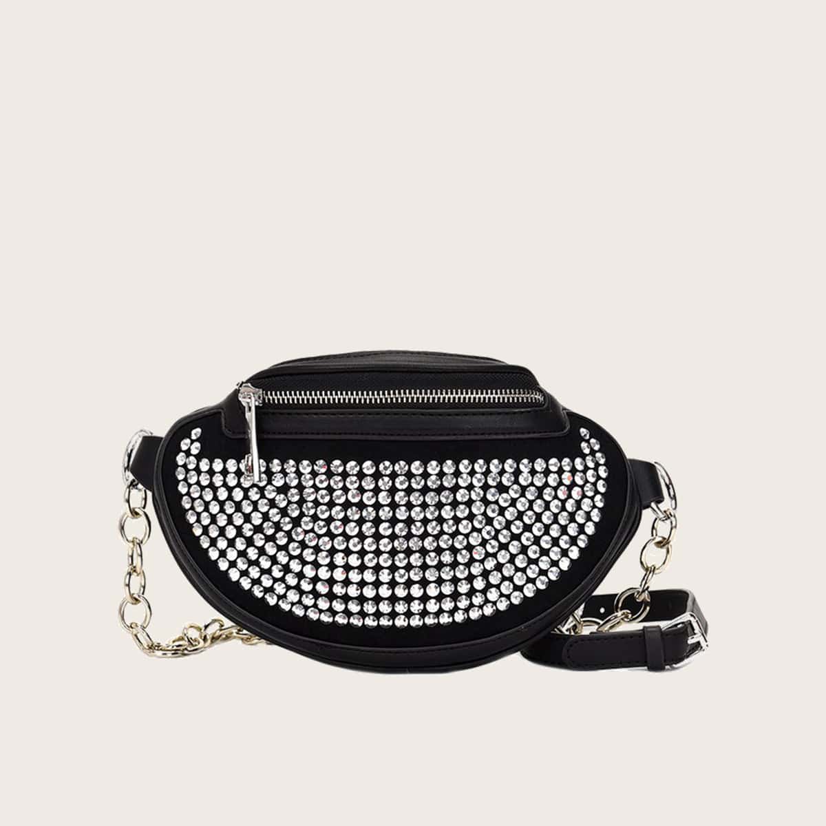 

Studded Chain Crossbody Bag, Black