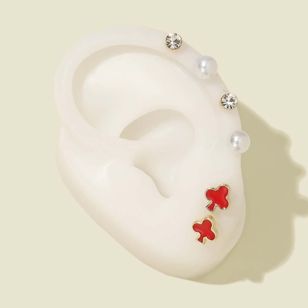 

3pairs Faux Pearl Stud Earrings, Red