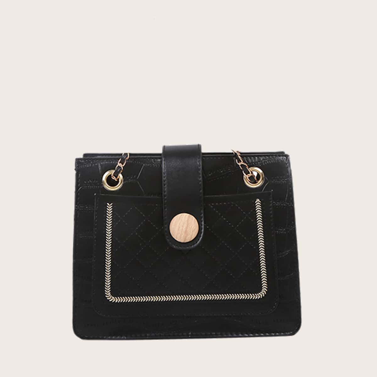 

Quilted & Croc Chain Crossbody Bag, Black