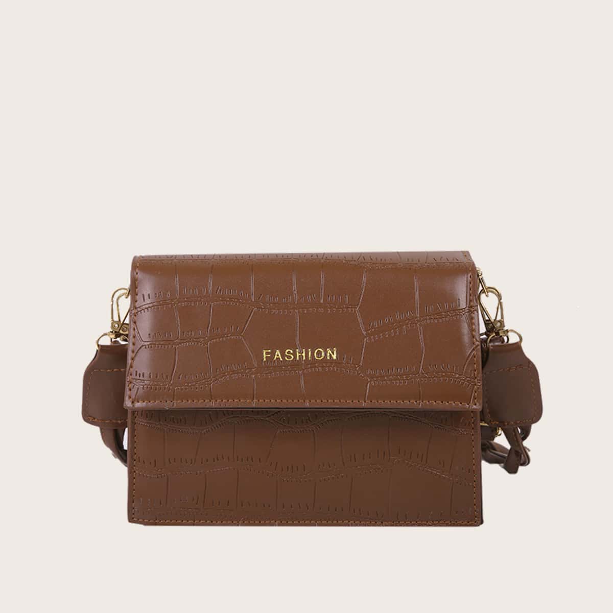 

Croc Braided Strap Shoulder Bag, Coffee brown