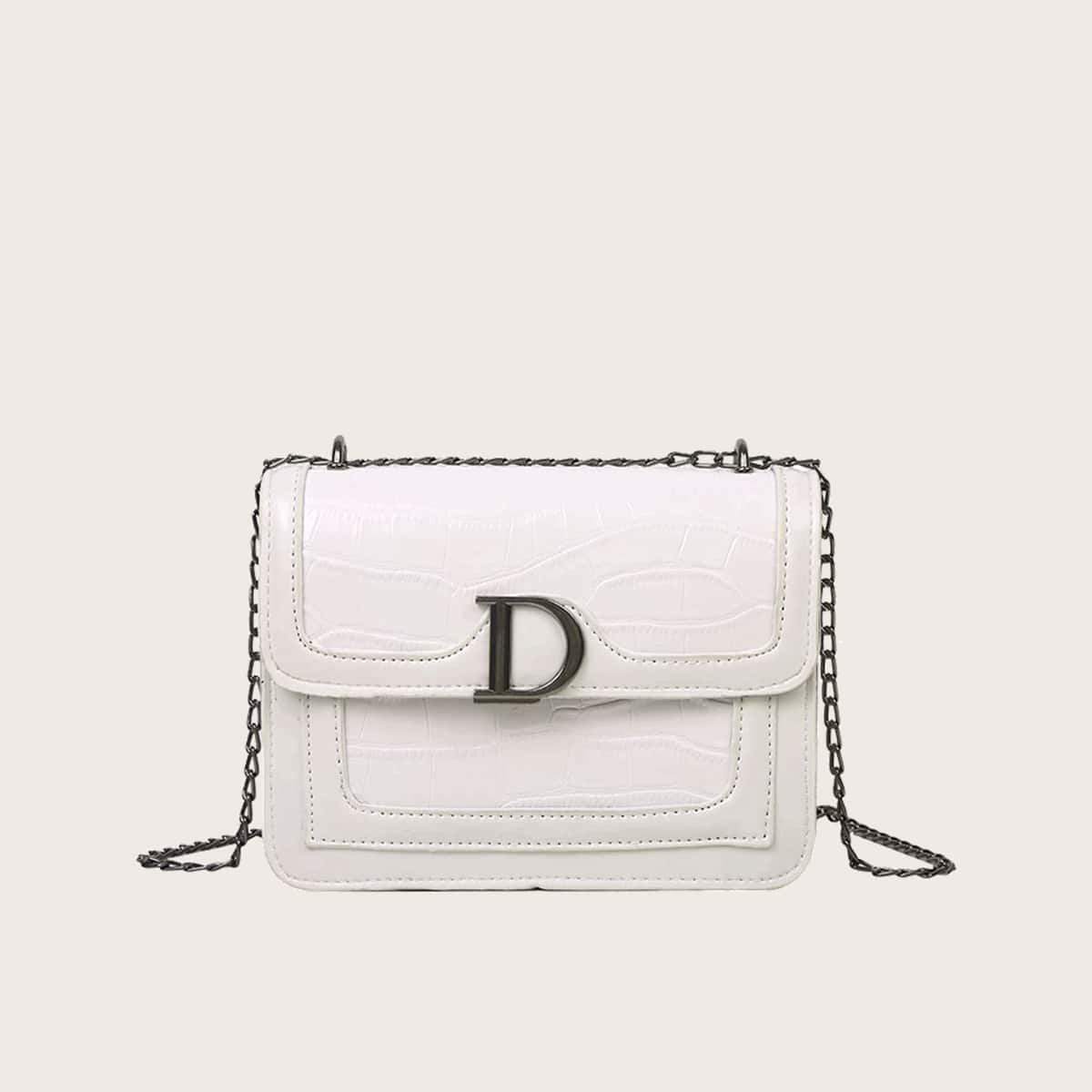 

Croc Embossed Chain Crossbody Bag, White