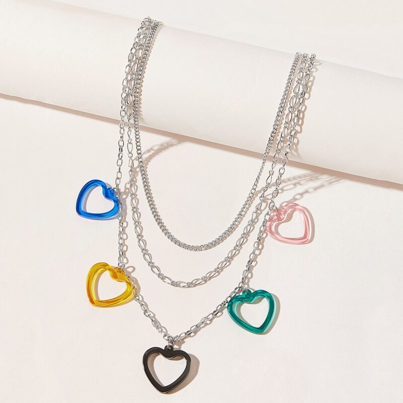 

Heart Layered Chain Necklace, Silver