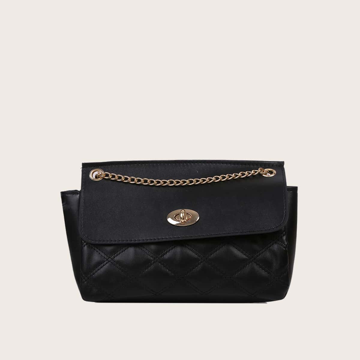 

Quilted Chain Crossbody Bag, Black