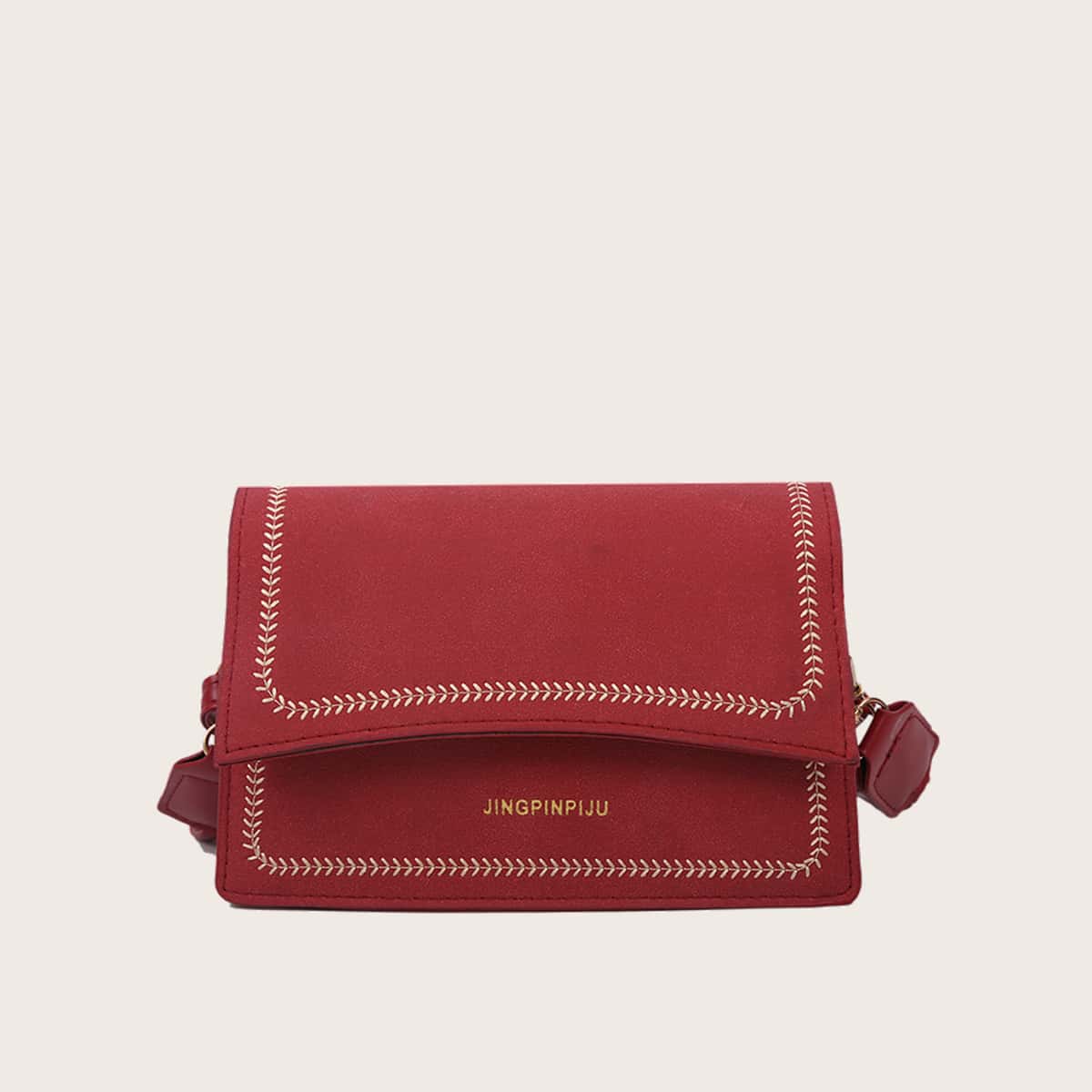 

Leaf Trim Braided Strap Shoulder Bag, Rose red