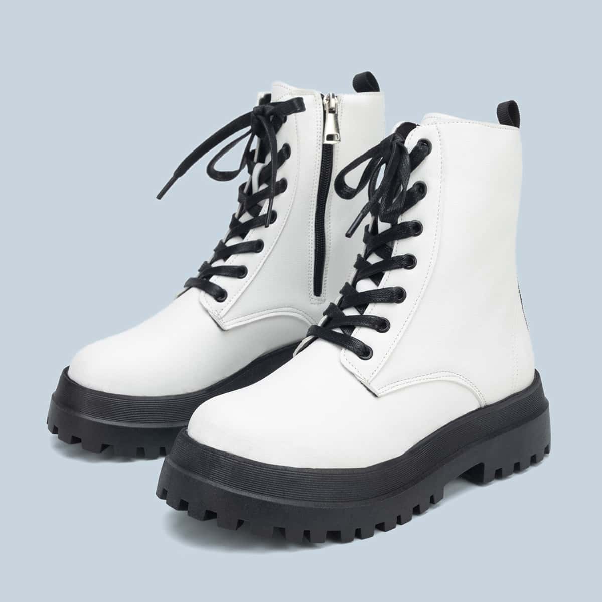 

Lace-up Front Wide Fit Combat Boots, White