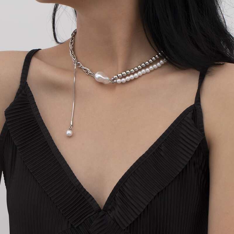 

Faux Pearl Chain Necklace, Silver