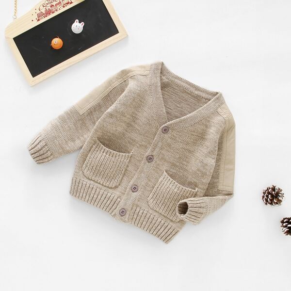

Toddler Boys Double Pocket Contrast Panel Cardigan, Khaki