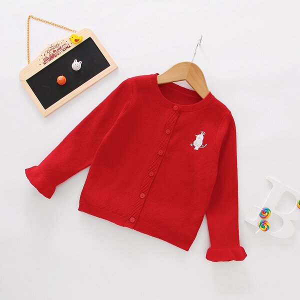 

Toddler Girls Bird Embroidery Button Front Cardigan, Red