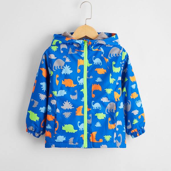 

Toddler Boys Allover Cartoon Dinosaur Print Windbreaker Jacket, Royal blue