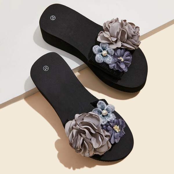 

Floral Decor Wide Fit Wedge Mules, Multicolor