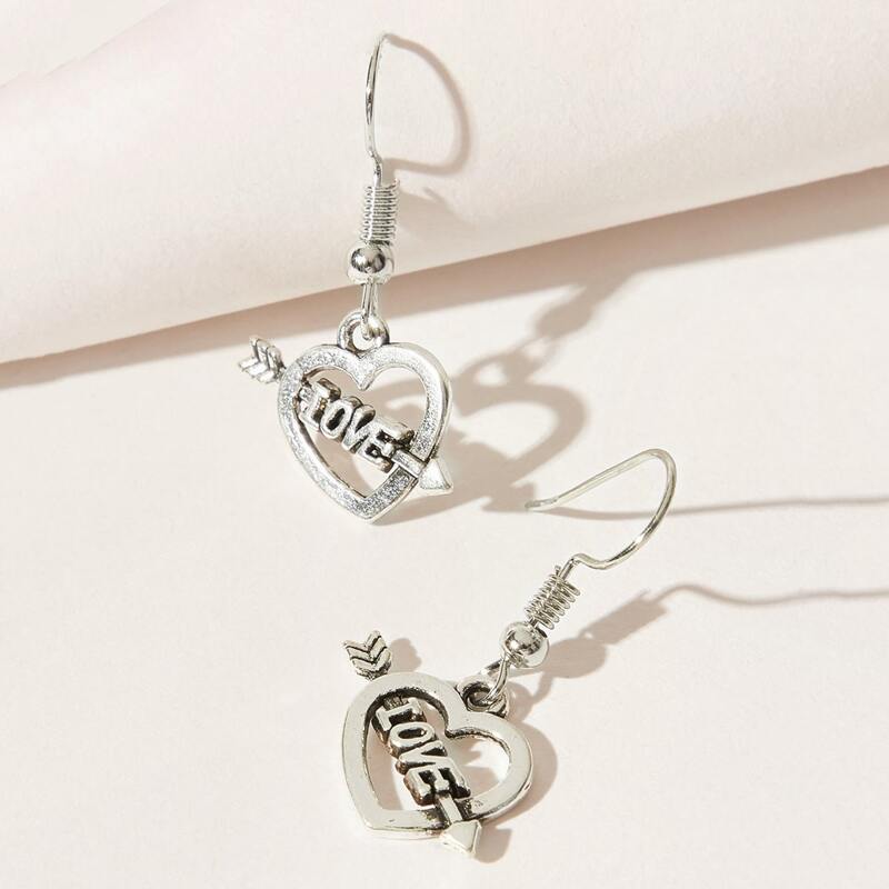 

Heart Drop Earrings, Silver