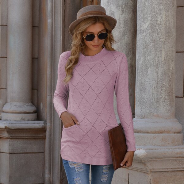 

Open Stitch Double Pocket Sweater, Pastel lilac purple