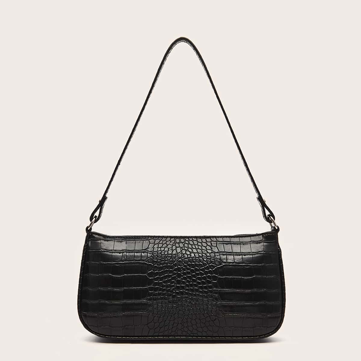 

Croc Embossed Baguette Bag, Black