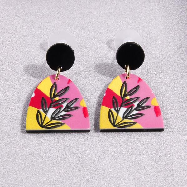 

Color Block Geometric Drop Earrings, Multicolor