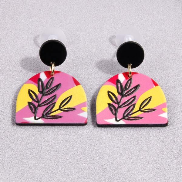 

Color Block Geometric Drop Earrings, Multicolor