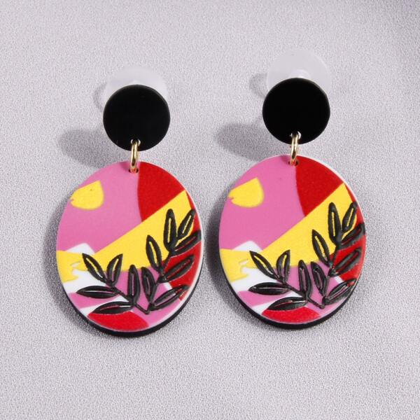 

Color Block Oval Drop Earrings, Multicolor