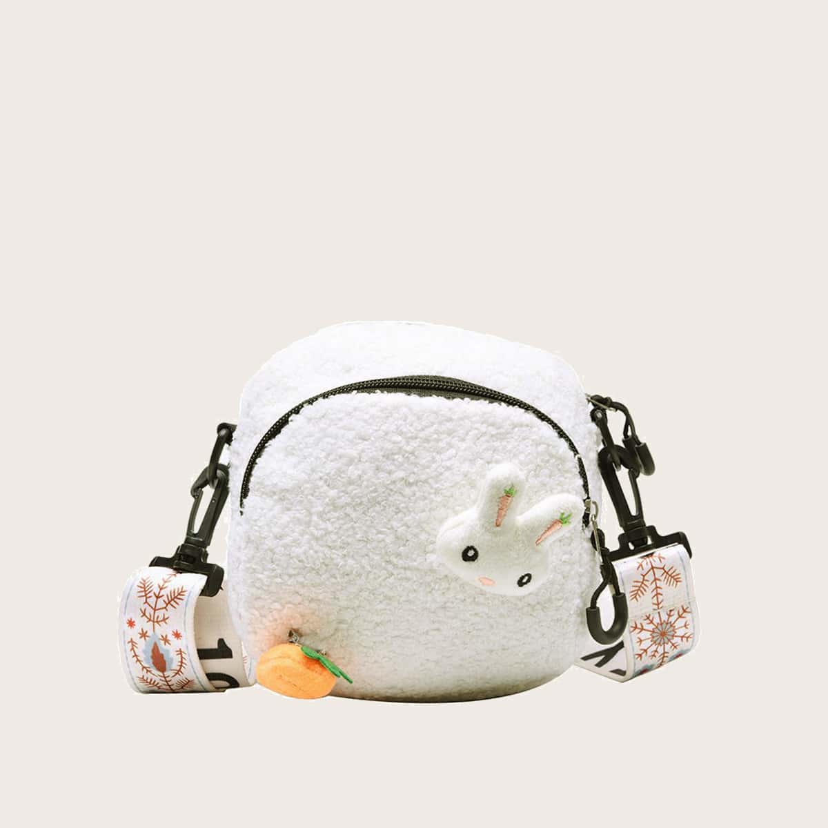 

Cartoon Fluffy Crossbody Bag, White