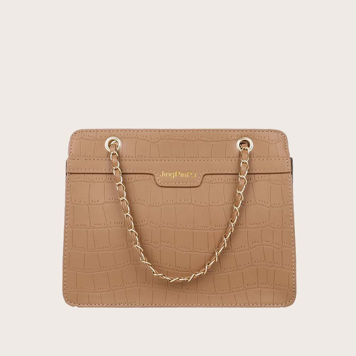 

Croc Embossed Chain Crossbody Bag, Brown