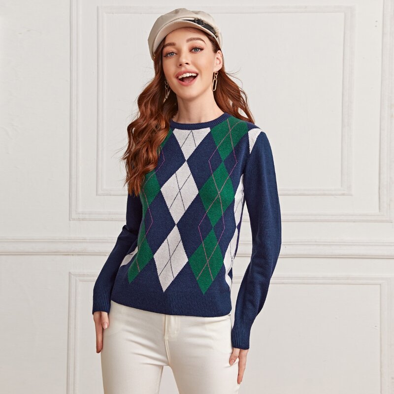 

Argyle Pattern Sweater, Navy blue