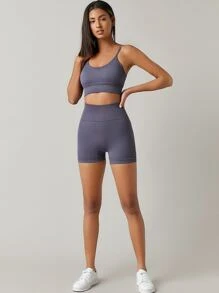 SHEIN 寬帶腰運動短褲 - 藏蓝色 - 查看 4